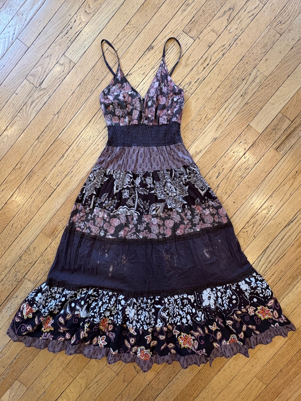 Magic Floral Boho Maxi Dress in Brown and Lavendar